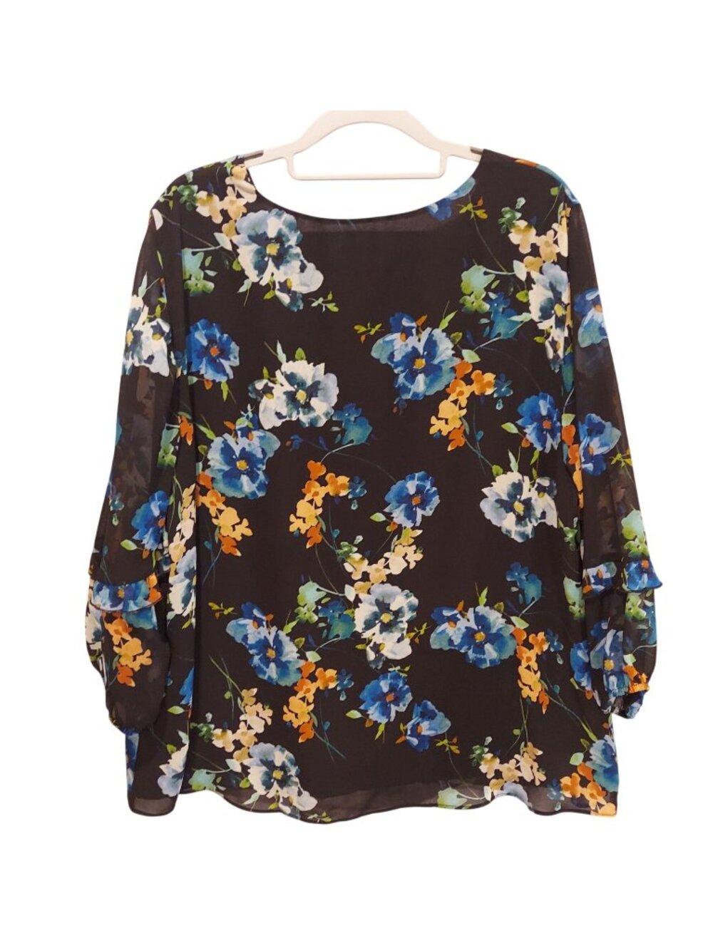 Calvin Klien Blouse Womens 1X black colorful floral flowy Boho Business Casual